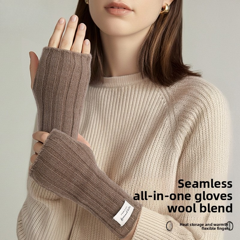 Wool Glove Lined - Guantes de invierno sin dedos, de