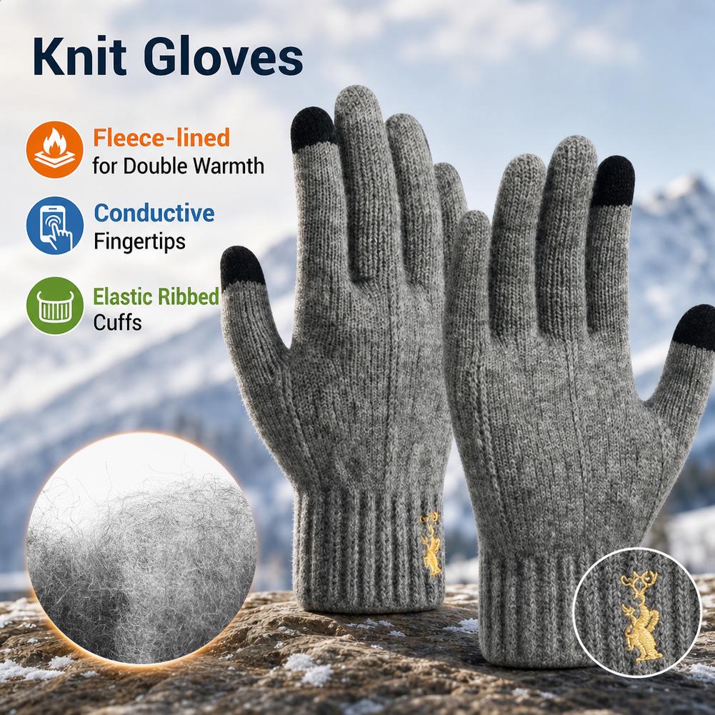 Wool Glove Lined - Guantes de punto para invierno, con