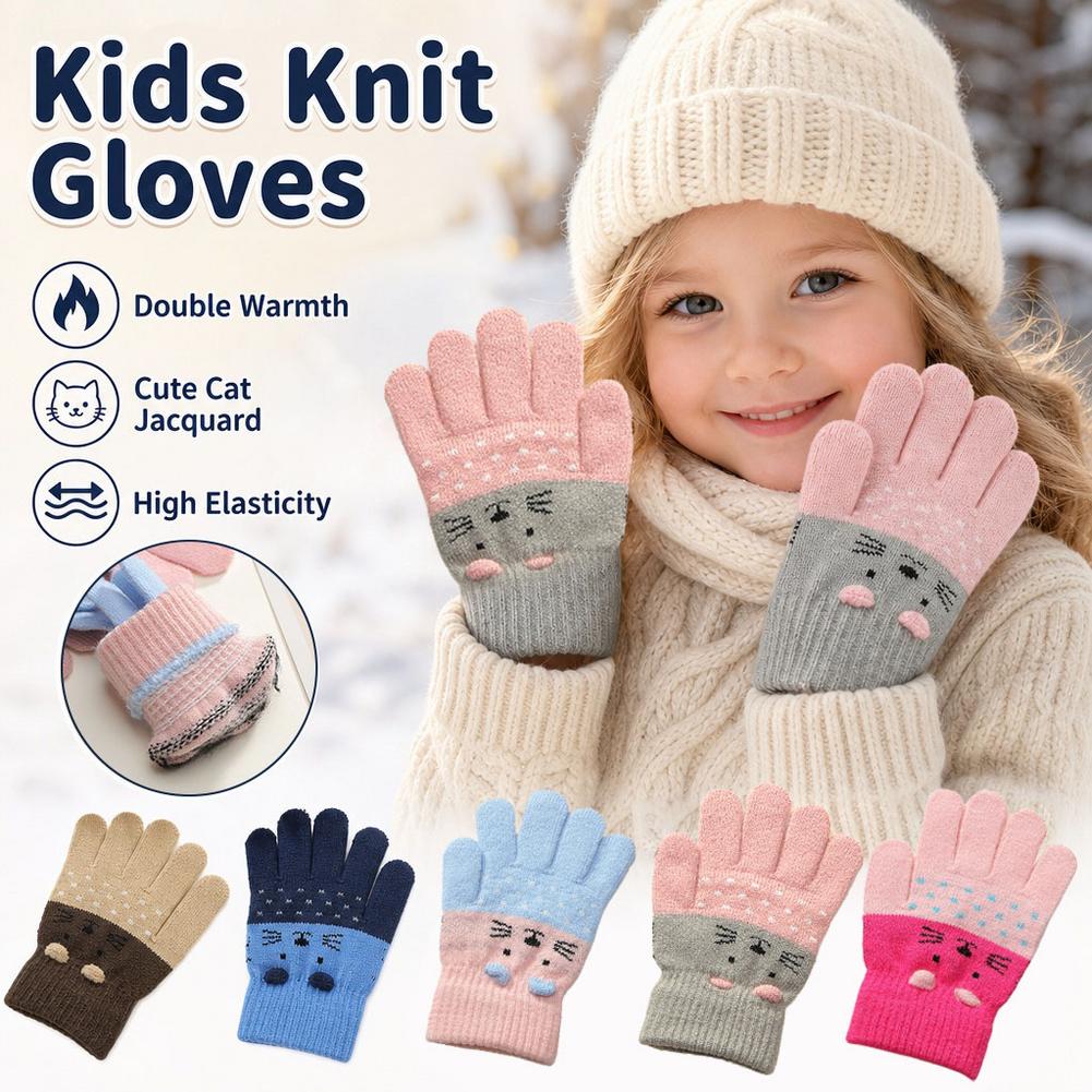 Wool Glove Lined - Guantes de punto para niños, con